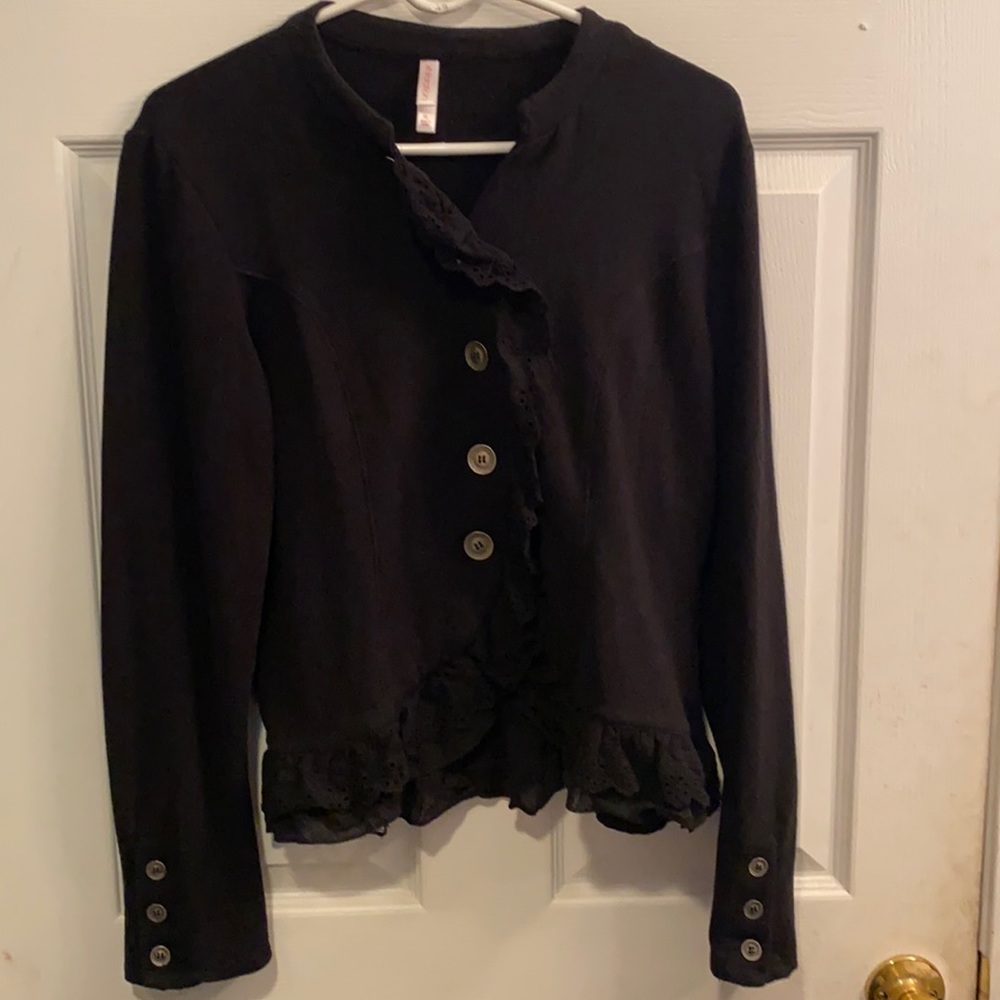 Collarless Blazer Style Button-Up Sweater